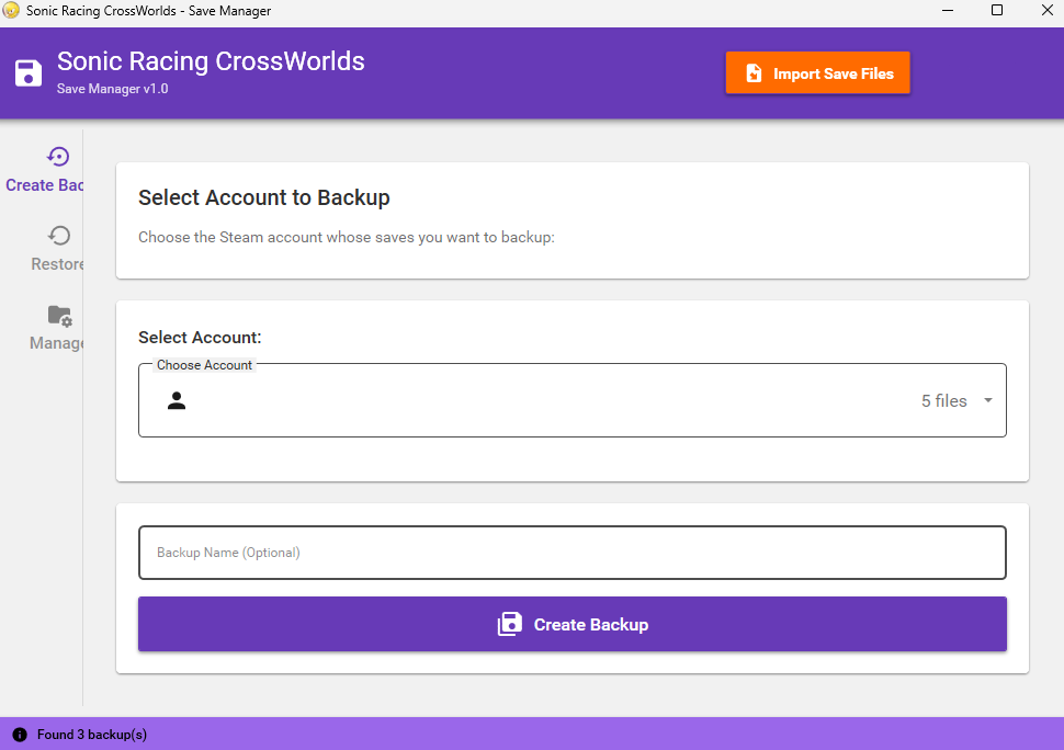 Create Backup Screen